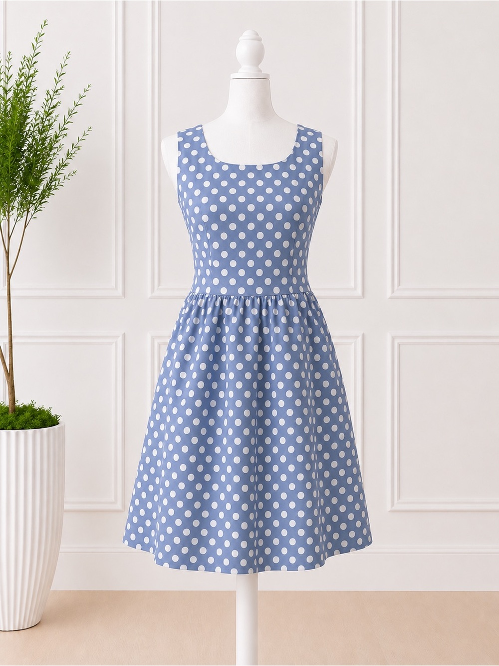 The Limited Dusty Blue Polka Dot Fit & Flare Dress Size 10 Soft Feminine